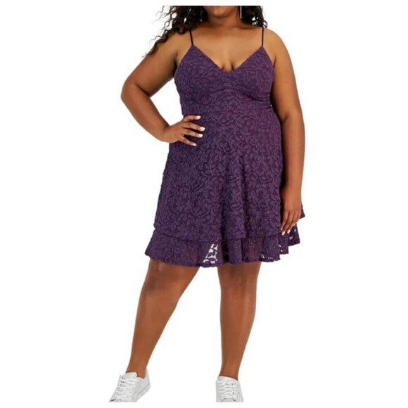Emerald Sundae Lace Knee Length Cocktail Babydoll Dress Sz 22 in Purple - Picture 1 of 12